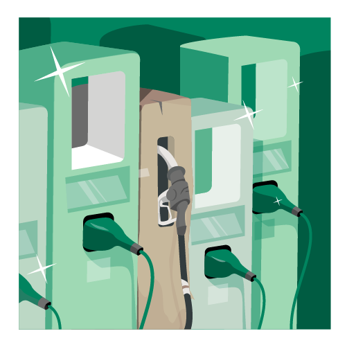 Illustration of fuel pump and electric car chargers